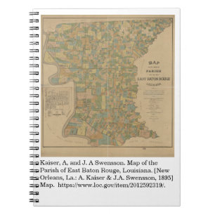 Caderno Espiral 1895 Mapa da Paróquia de East Baton Rouge, La
