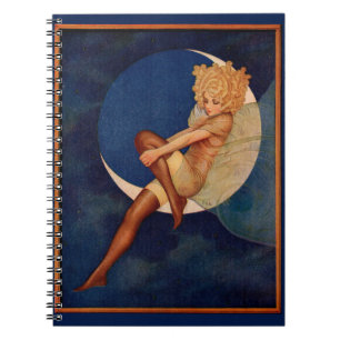 Caderno Espiral 1920 e linda mulher na lua