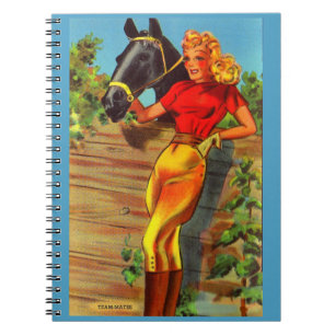 Caderno Espiral 1940s, alfinetes e cavalos