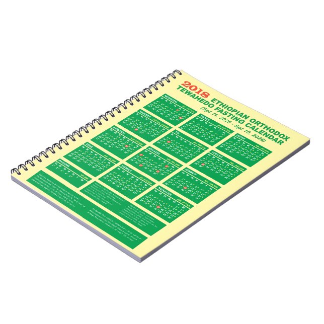 Caderno Espiral 2018 Ethiopian Orthodox Fasting Calendar 2025 2026 (Left Side)