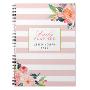 Caderno Espiral 2019 listras cor-de-rosa femininos diárias do