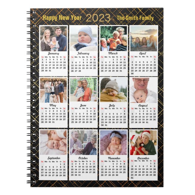 Caderno Espiral 2023 Calendar Modern Family 12 Photo Collage DIY (Frente)