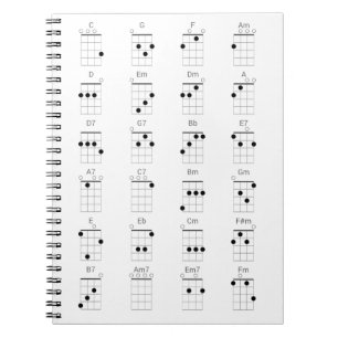 Caderno Espiral 24 Gráfico de Cordas Ukulele Comuns - Folha de Ch