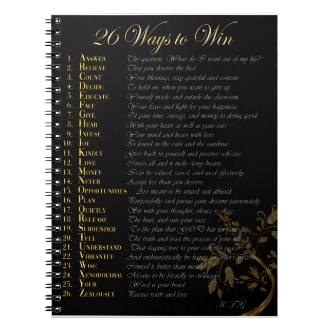 Caderno Espiral 26 maneiras de ganhar Diário preto e ouro direito (Frente)