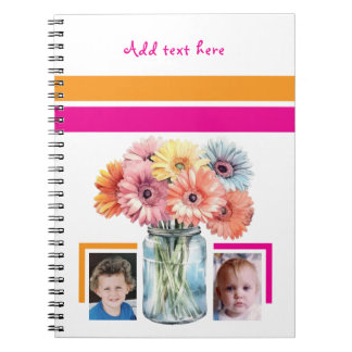 Caderno Espiral 2 photo custom text flowers pink orange