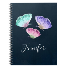 Caderno Espiral 3 Borboletas Bonito de Aquarela Pastel