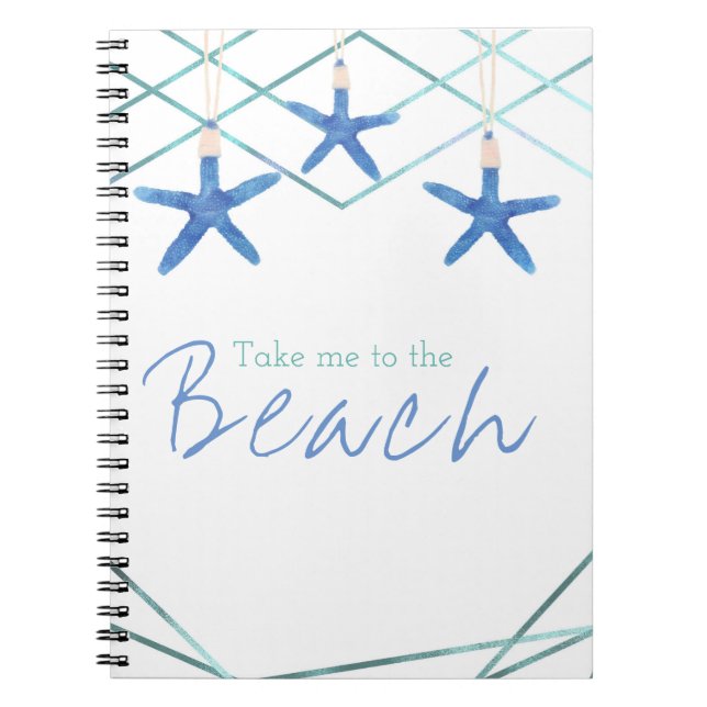 Caderno Espiral 3 Estrelas-do-Mar & Linhas Modernas Praia Elegante (Frente)