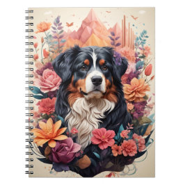 Caderno Espiral 3D Fantasia Floral Bernese Mountain Dog Birds Ver