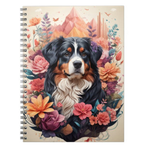 Caderno Espiral 3D Fantasia Floral Bernese Mountain Dog Birds Ver