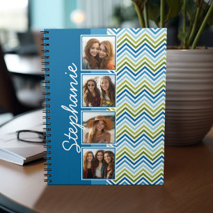 Caderno Espiral 4 Colagem de Fotos Chevron Colorido