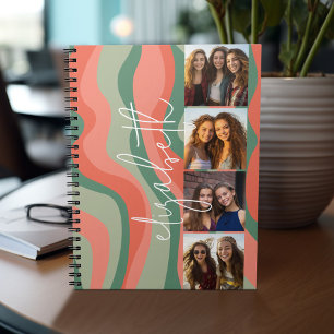 Caderno Espiral 4 Colagem de Fotos - ondas retrô - nome enorme
