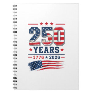 Caderno Espiral 4 de Julho América Bandeira dos EUA Patriótico 250