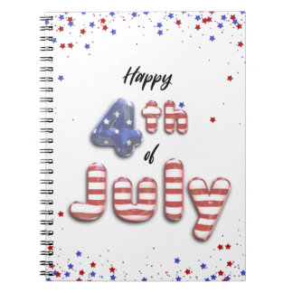 Caderno Espiral 4 de julho Estrelas Strips Foil Balões