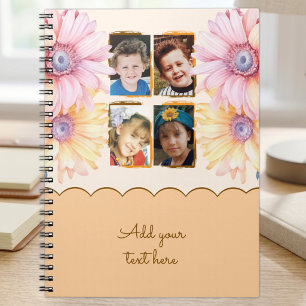 Caderno Espiral 4 flores de texto laranja marrom