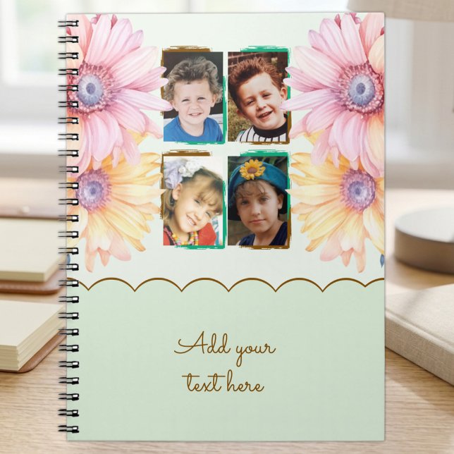 Caderno Espiral 4 flores de texto verde marrom (Criador carregado)