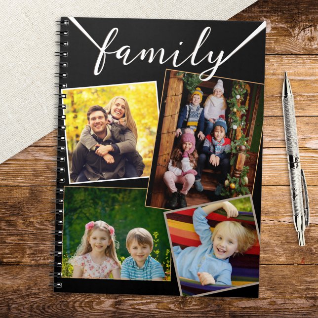 Caderno Espiral 4 Fotografias Personalizadas da Família de Colagen (A custom notebook with 'family' heading, to personalize with your own photos)