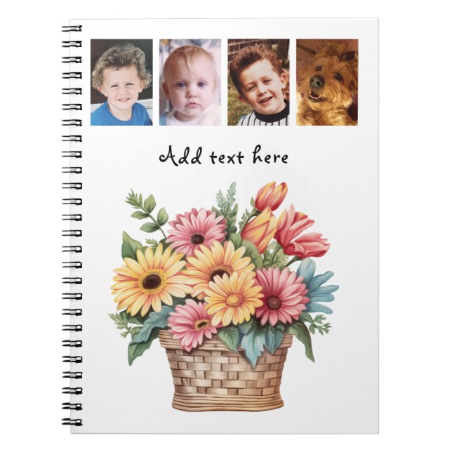 Caderno Espiral 4 photo custom text gerbera flowers white (Frente)