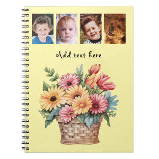 Caderno Espiral 4 photo custom text gerbera flowers yellow