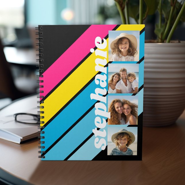 Caderno Espiral 4 Photo Retro stripe padrão cmyk nome do script (Photo Notebook - Custom Cover)
