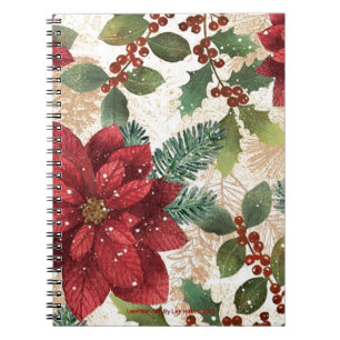Caderno Espiral 50 Retro Poinsettia Red Green Creme