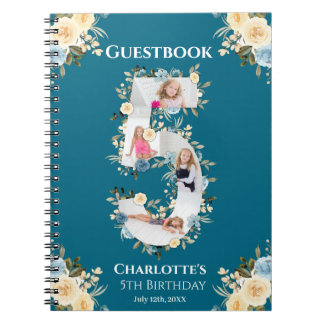 Caderno Espiral 5 Birthday Teal Photo Yellow Flower Guest Book