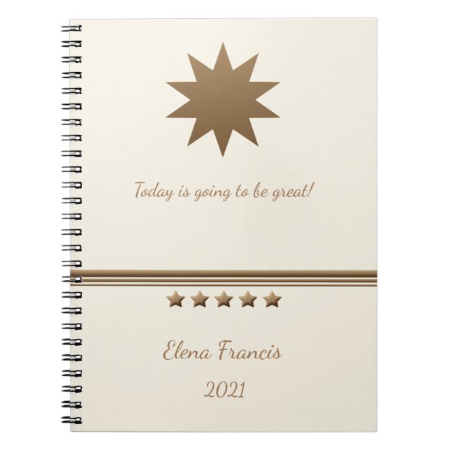 Caderno Espiral 5 Estrelas com escova Dourada e Creme Professional (Frente)