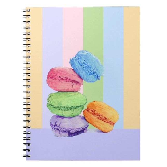 Caderno Espiral 5 Macarons listras Notebook (Frente)