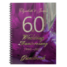 Caderno Espiral 60th Roxo Dourado do livro de hóspedes do