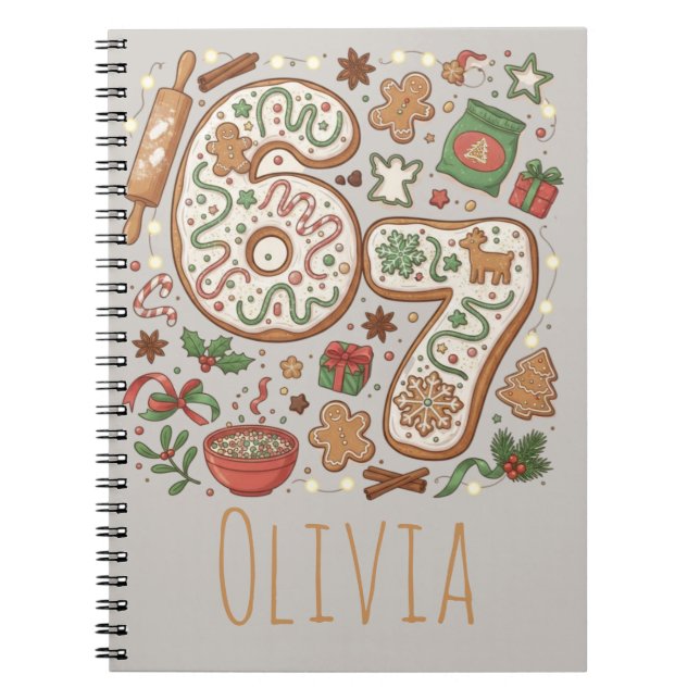 Caderno Espiral 67 Biscoito de Gengibre de Natal Engraçado 6 7 Sei (Frente)