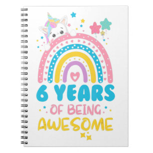 Caderno Espiral 6 anos sendo fantástico 6 Rainbow Birthday Unic
