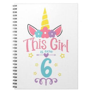 Caderno Espiral 6 Birthday Unicorn Girl Seis Anos Sexto Nascimento