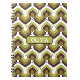 Caderno Espiral 70s Bold Modern Retro Ogee Motif in Greens