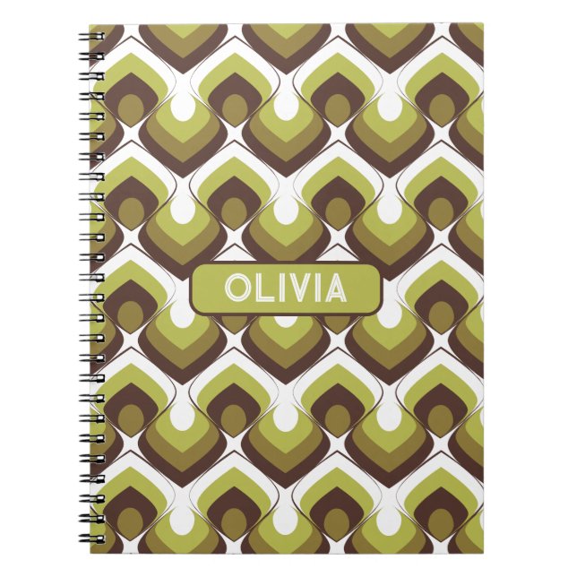 Caderno Espiral 70s Bold Modern Retro Ogee Motif in Greens (Frente)