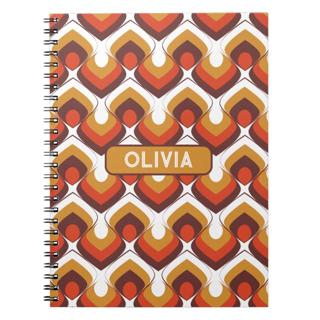 Caderno Espiral 70s Bold Retro Modern Motif in Orange & Brown (Frente)
