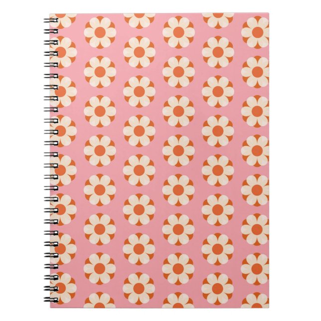Caderno Espiral 70s Retrofloricultura padrão de potência retrobols (Frente)