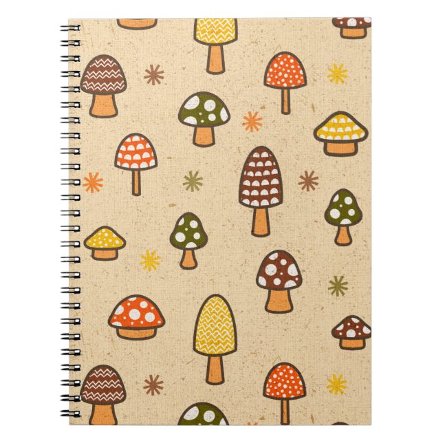 Caderno Espiral 70s Style Retro Mushrooms Spiral Notebook (Frente)