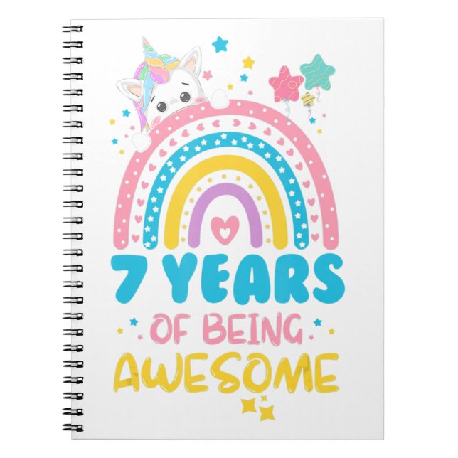 Caderno Espiral 7 anos sendo fantástico 7 Rainbow Birthday Unic (Frente)