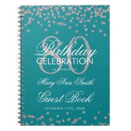 Caderno Espiral 80 de Aniversário do Silver Teal Confetti