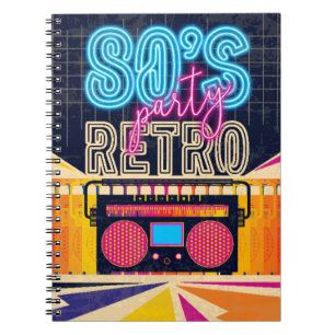 Caderno Espiral 80, festa de música retrô. Poster de estilo antigo