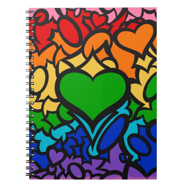 Caderno Espiral 8-Listras Arco-íris Orgulho Squiggle (Frente)