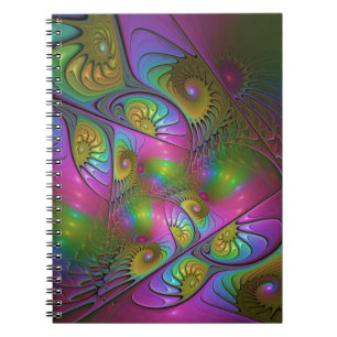 Caderno Espiral A Abstrato de Arte Fractal Colorida Luminosa