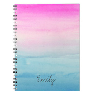 Caderno Espiral A aguarela azul cor-de-rosa de Ombre adiciona
