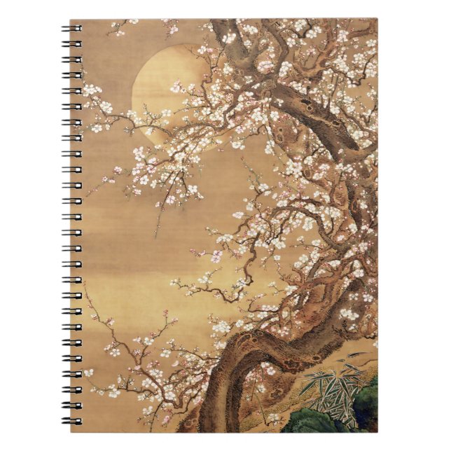 Caderno Espiral A ameixa japonesa floresce à lua (Frente)