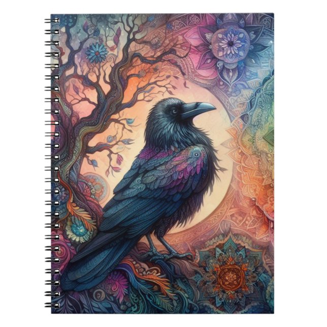 Caderno Espiral A Árvore Crow da Vida Mandala Pagan (Frente)