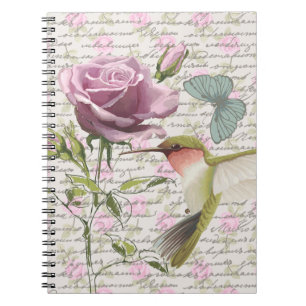 Caderno Espiral A borboleta do colibri do vintage e aumentou
