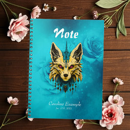 Caderno Espiral A cabeça mística de raposa, nobre e misteriosa.