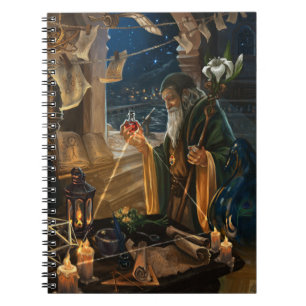 Caderno Espiral A carta do Tarot do Eremita - arte mágico fantásti