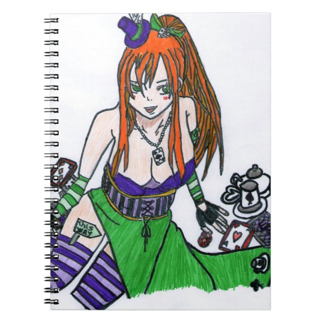 Caderno Espiral a chapeleiro louco em versão manga (Frente)