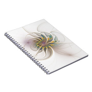 Caderno Espiral A colorful fractal ornament. Abstract Flower art 
