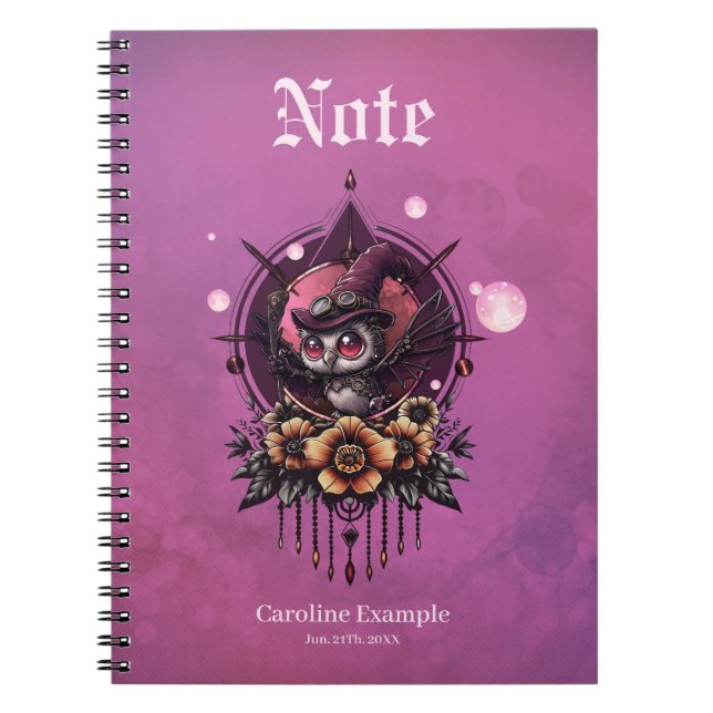 Caderno Espiral A Coruja Steampunk: Guardiã dos Segredos. (Frente)